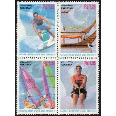 4 عدد تمبر جشنواره ملی ورزش‌های آبی، کراچی- پاکستان 1995