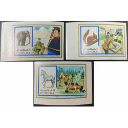 3 عدد تمبر پیشاهنگان و حیوانات - پست هوائی - بیدندانه - فجیره 1972