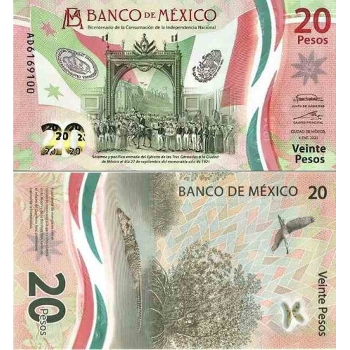 اسکناس 20 پزو - یادبود 200مین سالگرد استقلال ملی - مکزیک 2021 سفارشی