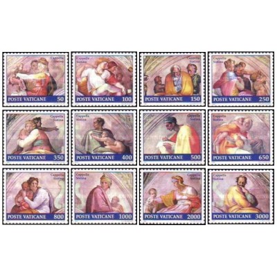 12 عدد  تمبر بازسازی کلیسای سیستین - واتیکان 1991 قیمت 12.1 دلا