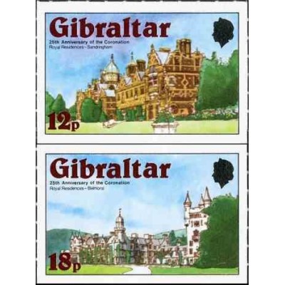 2 عدد تمبر 25مین سالگرد سلطنت ملکه الیزابت- بیدندانه - جبل الطارق 1978
