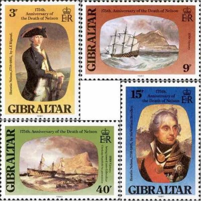 4 عدد تمبر 175مین سالگرد درگذشت لرد نلسون - جبل الطارق 1980