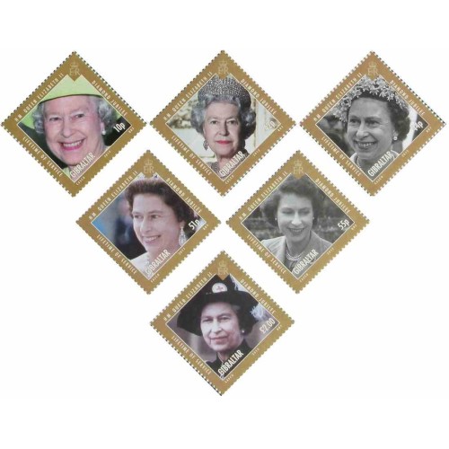 6 عدد تمبر ملکه الیزابت دوم و شاهزاده فیلیپ - یک عمر خدمت - جبل الطارق 2012