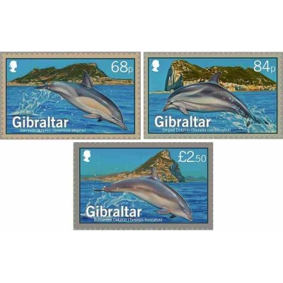 3 عدد تمبر زندگی دریایی - دلفین‌های جبل الطارق - جبل الطارق 2014