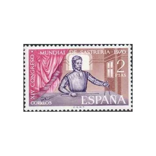 1 عدد تمبر چهاردهمین کنگره بین‌المللی خیاطی، مادرید - اسپانیا 1970