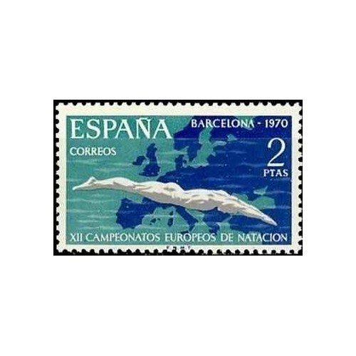 1 عدد تمبر دوازدهمین دوره مسابقات قهرمانی شنا اروپا، بارسلونا - اسپانیا 1970