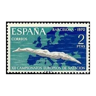 1 عدد تمبر دوازدهمین دوره مسابقات قهرمانی شنا اروپا، بارسلونا - اسپانیا 1970