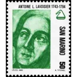 1 عدد تمبر سری پستی - پیشگامان علم - لاوازیه- 50L - سان مارینو 1982