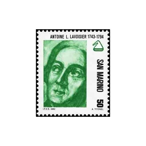 1 عدد تمبر سری پستی - پیشگامان علم - لاوازیه- 50L - سان مارینو 1982