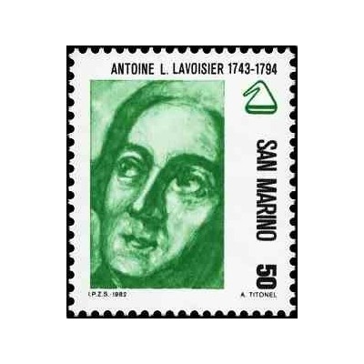 1 عدد تمبر سری پستی - پیشگامان علم - لاوازیه- 50L - سان مارینو 1982