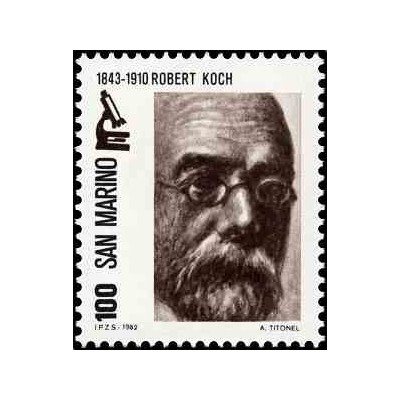 1 عدد تمبر سری پستی - پیشگامان علم - روبرت کخ - 100L - سان مارینو 1982