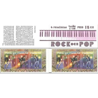 کتابچه با 6 عدد تمبر موسیقی راک و پاپ - سوئد 1991