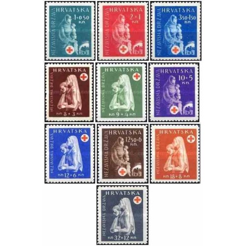 10 عدد تمبر خیریه صلیب سرخ - کرواسی 1941 قیمت 11.3 دلار