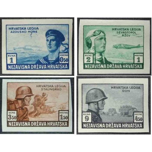 4 عدد تمبر خیریه برای لژیون کرواسی - رنگ‌های مختلف - بیدندانه - کرواسی 1943 قیمت 6.9 دلار