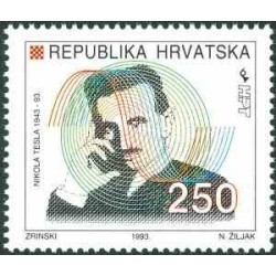 1 عدد تمبر پنجاهمین سالگرد درگذشت نیکولا تسلا - کرواسی 1993