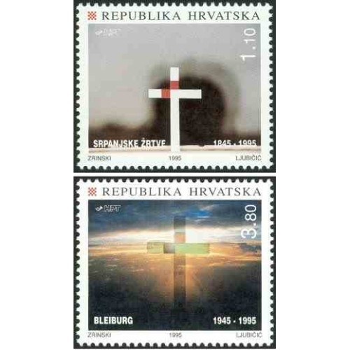 2 عدد تمبر 150مین سالگرد قربانیان ژوئیه ۱۸۴۵ و 50مین سالگرد قربانیان فاجعه بلایبورگ - کرواسی 1995