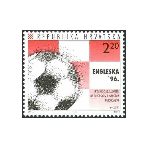 1 عدد تمبر مسابقات قهرمانی فوتبال اروپا ، انگلستان ۱۹۹۶ - کرواسی 1996