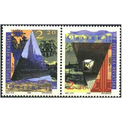 2 عدد تمبر 800مین سالگرد اولین سند مکتوب اوسییک- کرواسی 1996