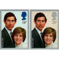 2 عدد تمبر عروسی پرنس چارلز و لیدی دایانا اسپنسر - انگلیس 1981 قیمت 4 دلار