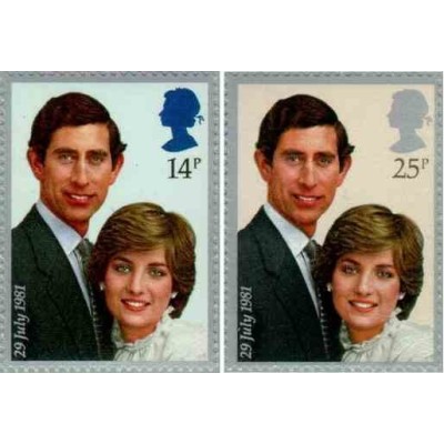 2 عدد تمبر عروسی پرنس چارلز و لیدی دایانا اسپنسر - انگلیس 1981 قیمت 4 دلار