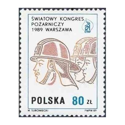 1 عدد تمبر کنگره جهانی کمیته‌های بین‌المللی آتش‌نشانی (CTIF) در ورشو - لهستان 1989