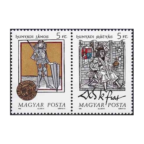 2 عدد تمبر پادشاهان مجارستان - مجارستان 1990