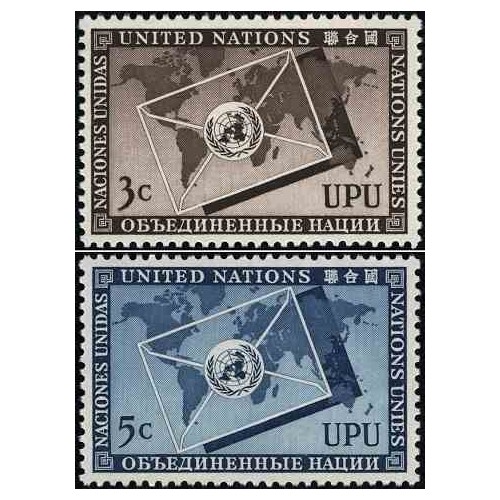 2 عدد تمبر اتحادیه جهانی پست - نیویورک سازمان ملل 1953