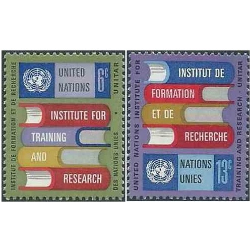 2 عدد تمبر موسسه آموزش و تحقیقات سازمان ملل متحد یا UNN.I.T.A.R. - نیویورک سازمان ملل 1956