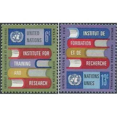 2 عدد تمبر موسسه آموزش و تحقیقات سازمان ملل متحد یا UNN.I.T.A.R. - نیویورک سازمان ملل 1956