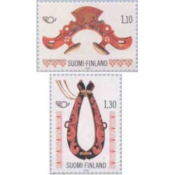 2 عدد تمبر نسخه شمالی - هنر تزئینی قدیمی - فنلاند 1980