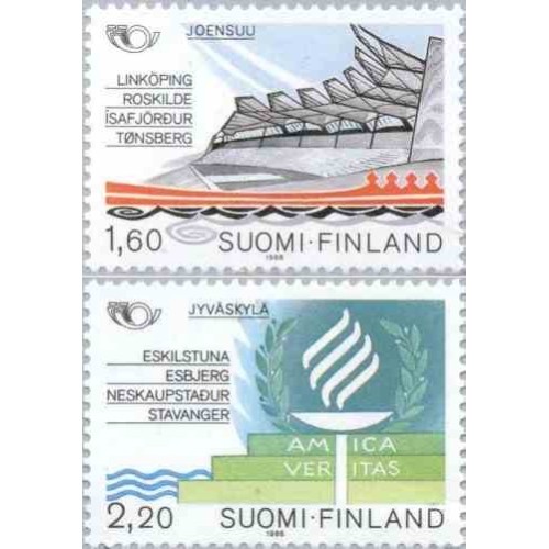 2 عدد تمبر شهرهای دوستیابی در اسکاندیناوی - فنلاند 1986