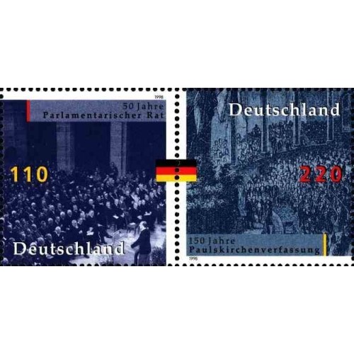 2 عدد تمبر 50مین سالگرد شورای پارلمانی , 150مین سالگرد اساسنامه کلیسای پولس- جمهوری فدرال آلمان 1998