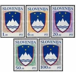 5 عدد تمبر سری پستی - نشانهای ملی - اسلوونی 1992