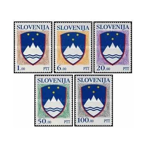 5 عدد تمبر سری پستی - نشانهای ملی - اسلوونی 1992