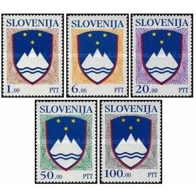 5 عدد تمبر سری پستی - نشانهای ملی - اسلوونی 1992
