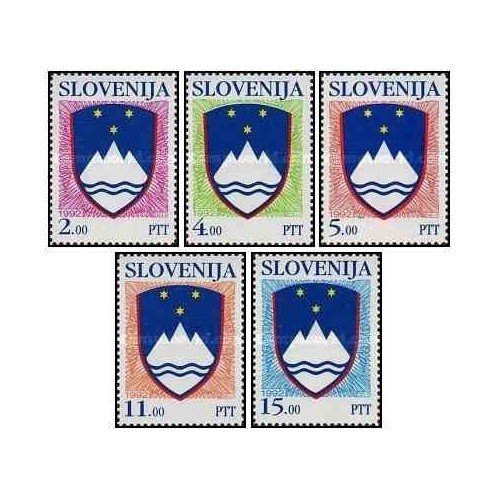 5 عدد تمبر سری پستی - نشانهای ملی - 2 - اسلوونی 1992