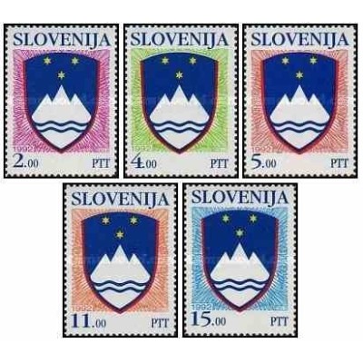 5 عدد تمبر سری پستی - نشانهای ملی - 2 - اسلوونی 1992