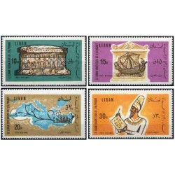 4 عدد تمبر پست هوایی - اختراع الفبا توسط فینیقی‌ها - لبنان 1966