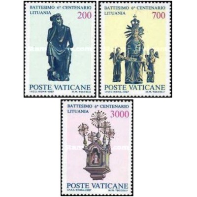 3 عدد تمبر ششصدمین سالگرد تعمید در لیتوانی - واتیکان 1987 قیمت 5.3 دلار
