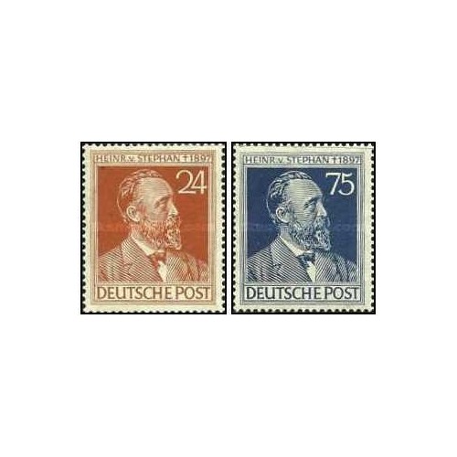 2 عدد تمبر نسخه یادبود هاینریش فون استفان - مدیر ارشد پست - منطقه تحت اشغال مشترک آلمان 1947
