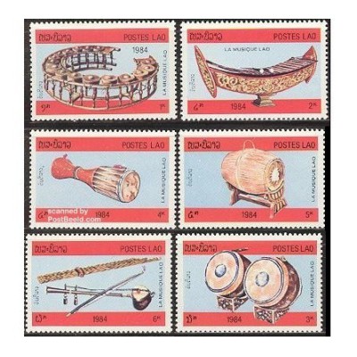 6 عدد تمبر آلات موسیقی - لائوس 1984