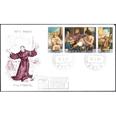 پاکت مهر روز تمبر تابلو نقاشی اثز باربیری - سان مارینو 1967