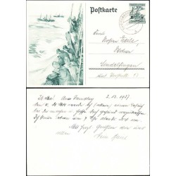 کارت پستال با تمبر چاپی - 6 فنیک - ماهیگیری - رایش آلمان 1937 مطابق عکس - استفاده شده