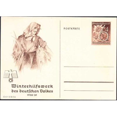 کارت پستال با  تمبر چاپی - اکتبر  - رایش آلمان 1938 مصرف نشده