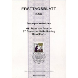 برگه اولین روز انتشار تمبر هشتصدمین سالگرد تولد مقدس فرانس از آسیزی - جمهوری فدرال آلمان 1982