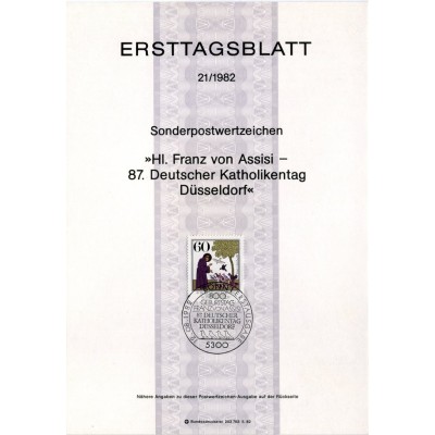 برگه اولین روز انتشار تمبر هشتصدمین سالگرد تولد مقدس فرانس از آسیزی - جمهوری فدرال آلمان 1982