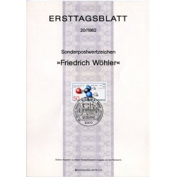برگه اولین روز انتشار تمبر صدمین سالگرد درگذشت فردریش ویلر، شیمیدان - جمهوری فدرال آلمان 1982
