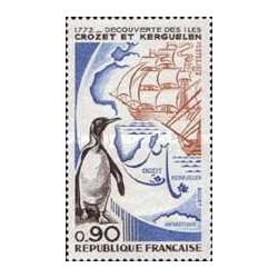1 عدد تمبر دویستمین سالگرد کشف جزایر کروزت و کرگولن - فرانسه 1972