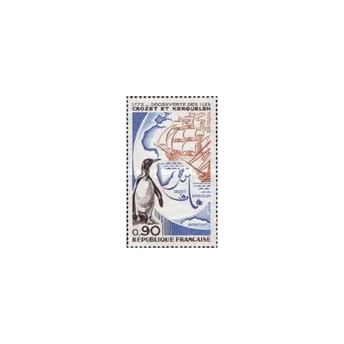 1 عدد تمبر دویستمین سالگرد کشف جزایر کروزت و کرگولن - فرانسه 1972 1 عدد تمبر دویستمین سالگرد کشف جزایر کروزت و کرگولن - فرانسه 1972