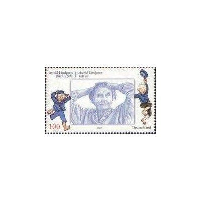1 عدد تمبر صدمین سالگرد تولد آسترید لیندگرن - نویسنده - جمهوری فدرال آلمان 2007